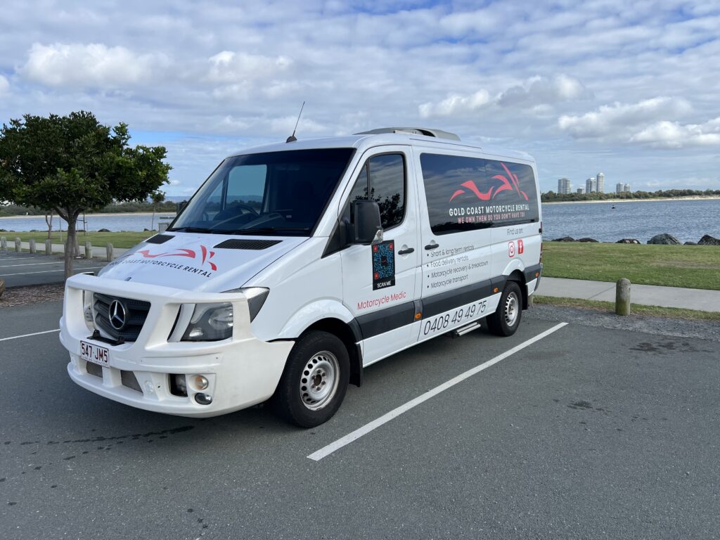 Gold Coast Motorcycle Rentals Transport Vehicle at The Spit on the Gold Coast, Queensland, Australia